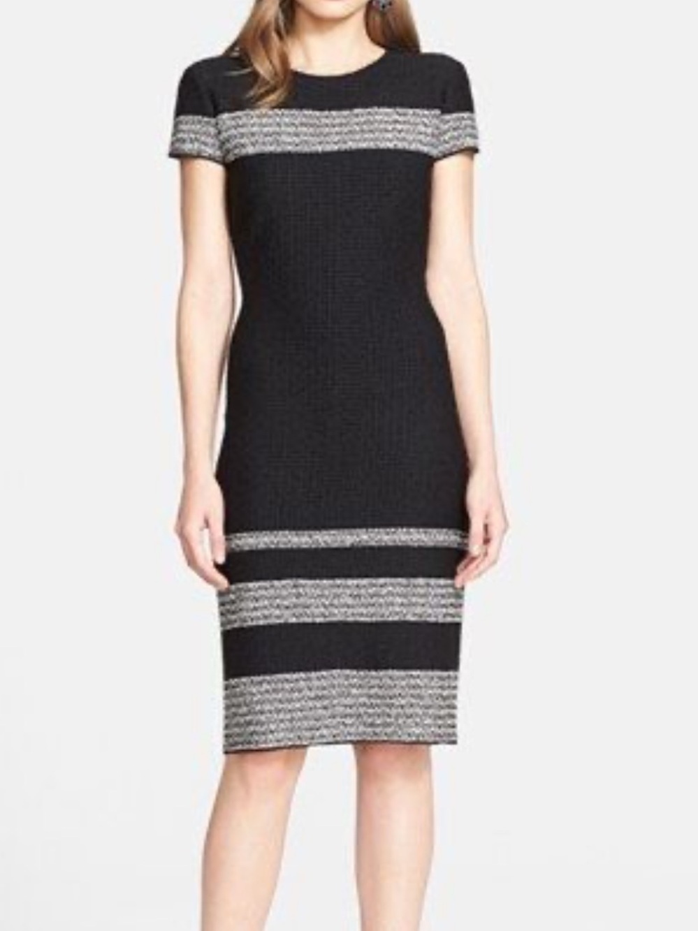 St. John Soft Knit Tweed Capped Sleeve Dress Black And White Size 6 EUC! $995